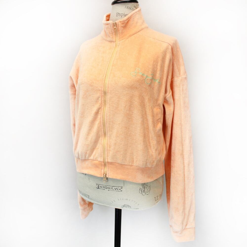 Sean John Missguided Active zippered logo velvet top track pockets orange size 6